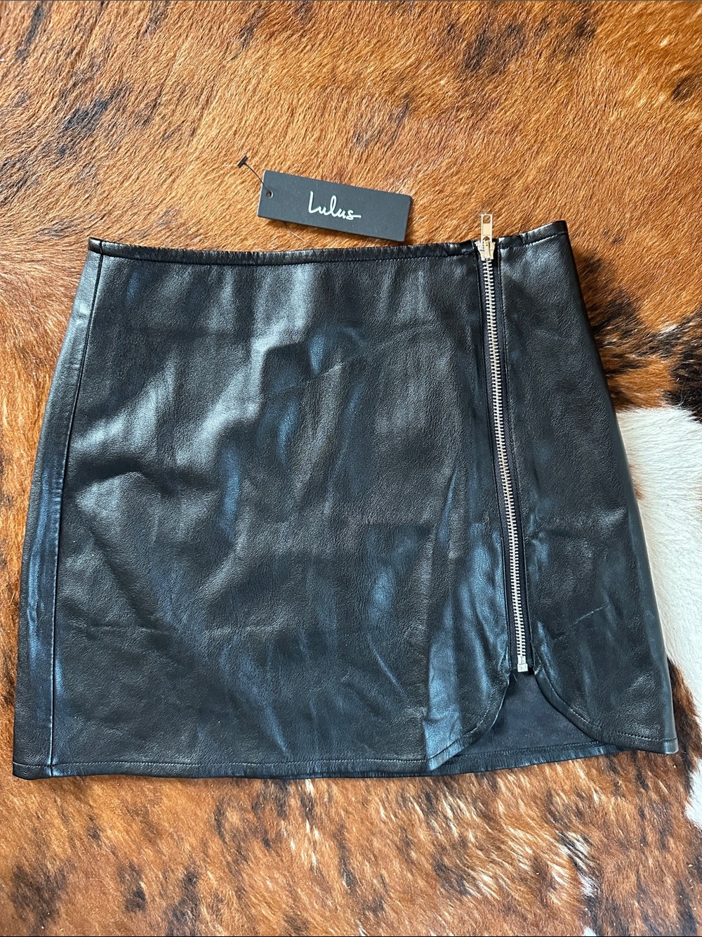 Lulu's Black Faux Leather Zip Mini Skirt